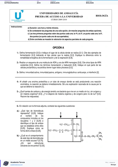 Vista previa de Examen PAU de Biología de Andalucía 2010 – Extraordinaria