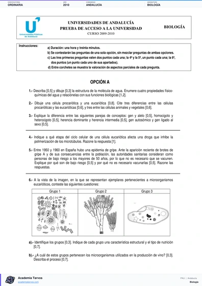 Vista previa de Examen PAU de Biología de Andalucía 2010 – Ordinaria