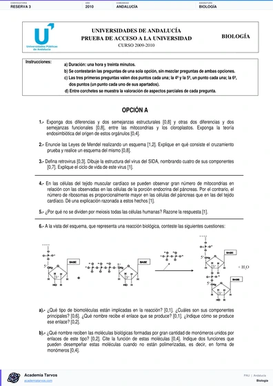 Vista previa de Examen PAU de Biología de Andalucía 2010 – Reserva 3