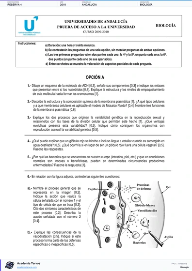 Vista previa de Examen PAU de Biología de Andalucía 2010 – Reserva 4