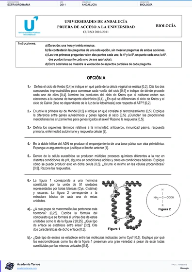 Vista previa de Examen PAU de Biología de Andalucía 2011 – Extraordinaria