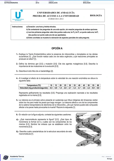 Vista previa de Examen PAU de Biología de Andalucía 2012 – Extraordinaria