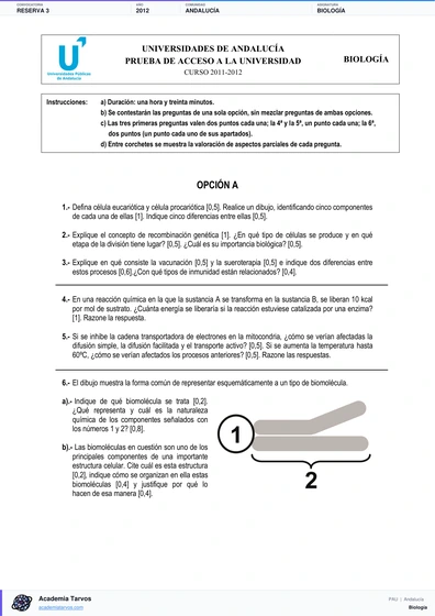 Vista previa de Examen PAU de Biología de Andalucía 2012 – Reserva 3