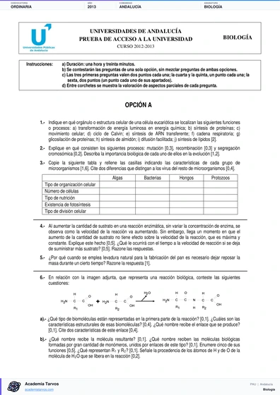 Vista previa de Examen PAU de Biología de Andalucía 2013 – Ordinaria