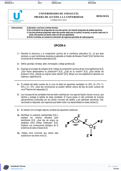 Vista previa de Examen PAU de Biología de Andalucía 2013 – Reserva 2