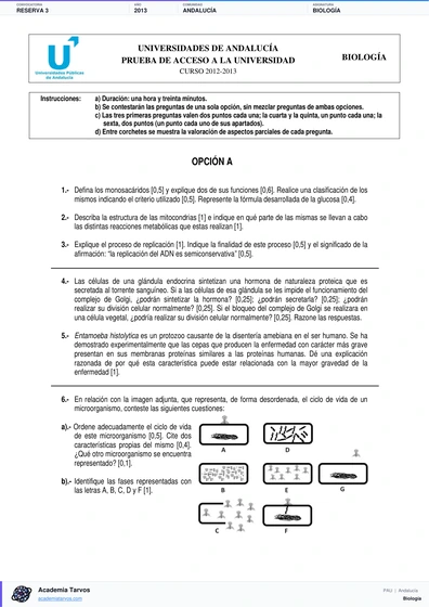 Vista previa de Examen PAU de Biología de Andalucía 2013 – Reserva 3