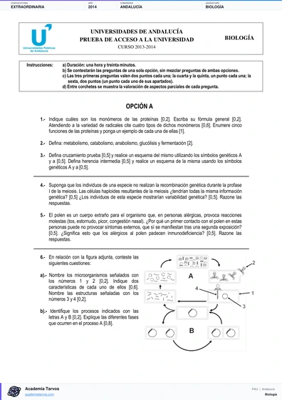 Vista previa de Examen PAU de Biología de Andalucía 2014 – Extraordinaria