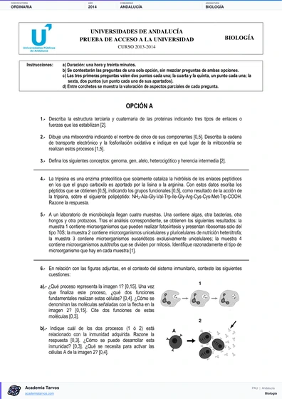 Vista previa de Examen PAU de Biología de Andalucía 2014 – Ordinaria