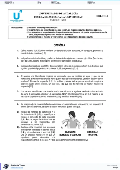 Vista previa de Examen PAU de Biología de Andalucía 2015 – Reserva 2