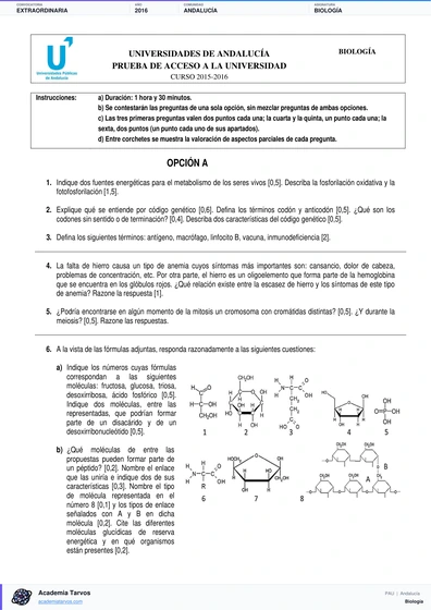 Vista previa de Examen PAU de Biología de Andalucía 2016 – Extraordinaria