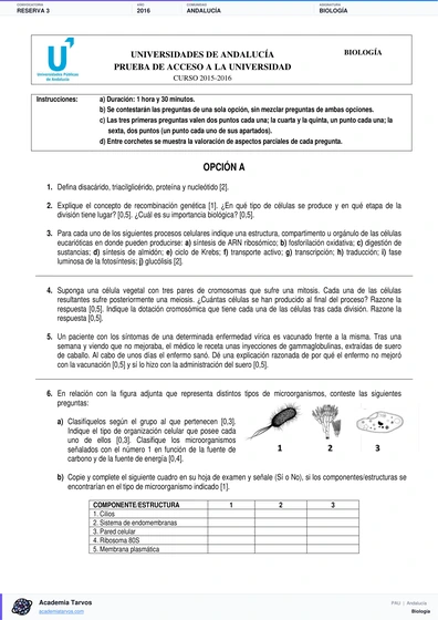 Vista previa de Examen PAU de Biología de Andalucía 2016 – Reserva 3