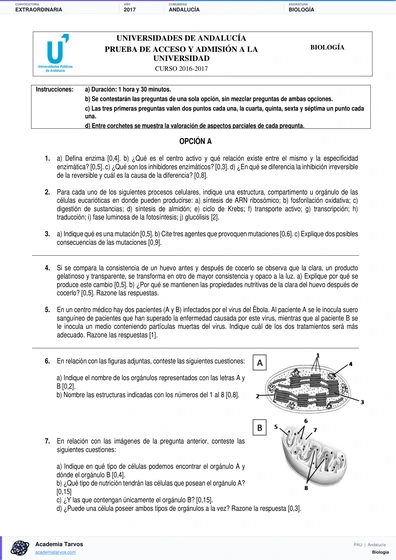 Vista previa de Examen PAU de Biología de Andalucía 2017 – Extraordinaria