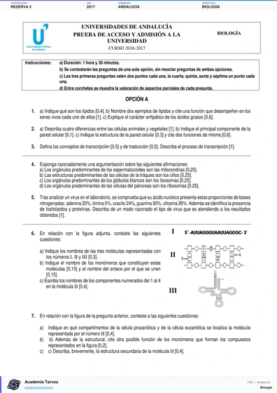 Vista previa de Examen PAU de Biología de Andalucía 2017 – Reserva 3