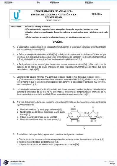 Vista previa de Examen PAU de Biología de Andalucía 2017 – Reserva 4