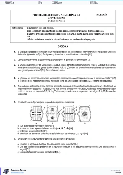 Vista previa de Examen PAU de Biología de Andalucía 2018 – Reserva 4