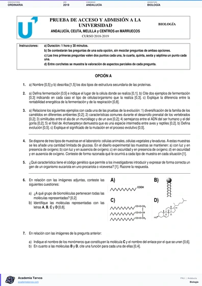 Vista previa de Examen PAU de Biología de Andalucía 2019 – Ordinaria