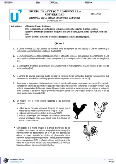 Vista previa de Examen PAU de Biología de Andalucía 2019 – Reserva 4