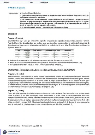 Vista previa de Modelo PAU de Biología de Andalucía 2025