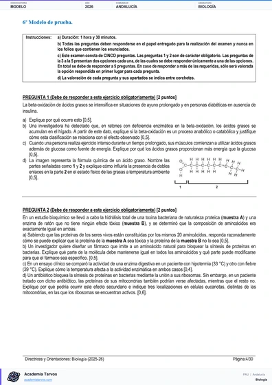 Vista previa de Modelo PAU de Biología de Andalucía 2026