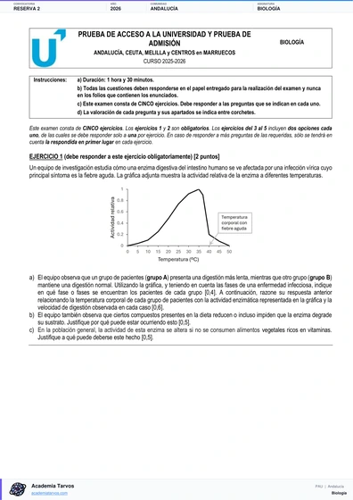 Vista previa de Examen PAU de Biología de Andalucía 2026 – Reserva 2