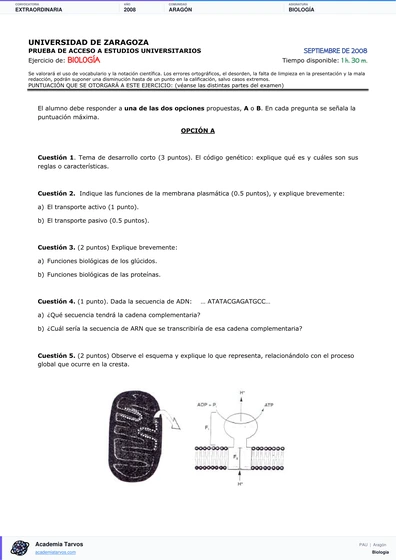 Vista previa de Examen PAU de Biología de Aragón 2008 – Extraordinaria