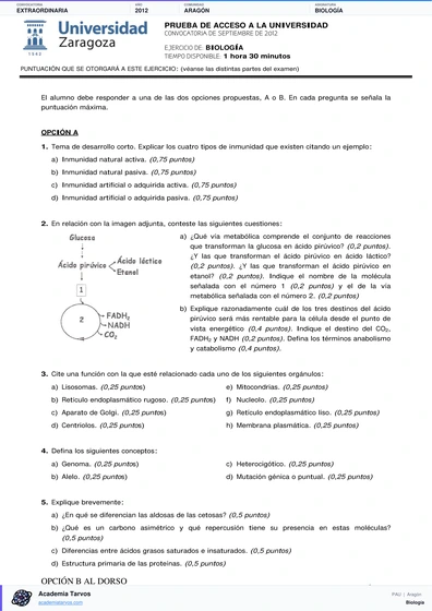 Vista previa de Examen PAU de Biología de Aragón 2012 – Extraordinaria