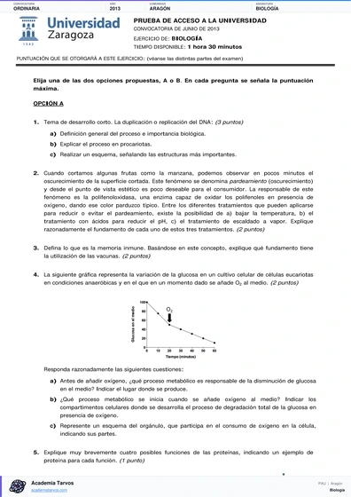 Vista previa de Examen PAU de Biología de Aragón 2013 – Ordinaria