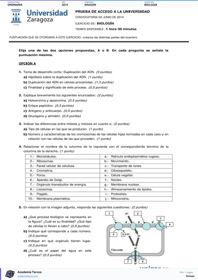 Vista previa de Examen PAU de Biología de Aragón 2014 – Ordinaria
