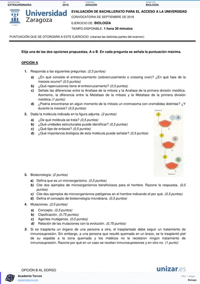 Vista previa de Examen PAU de Biología de Aragón 2018 – Extraordinaria