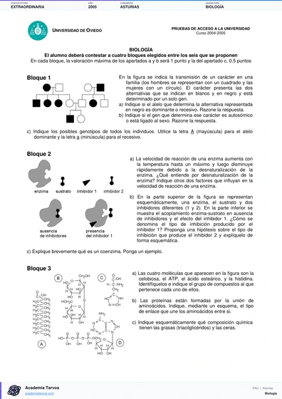 Vista previa de Examen PAU de Biología de Asturias 2005 – Extraordinaria
