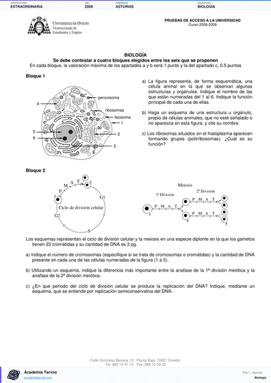 Vista previa de Examen PAU de Biología de Asturias 2009 – Extraordinaria