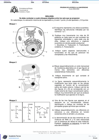 Vista previa de Examen PAU de Biología de Asturias 2009 – Ordinaria