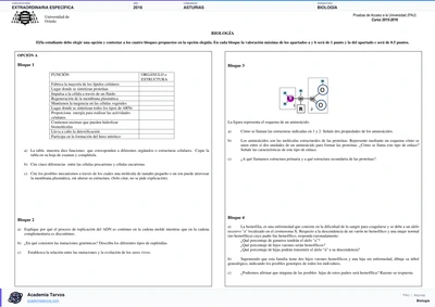Vista previa de Examen PAU de Biología de Asturias 2016 – Extraordinaria Específica