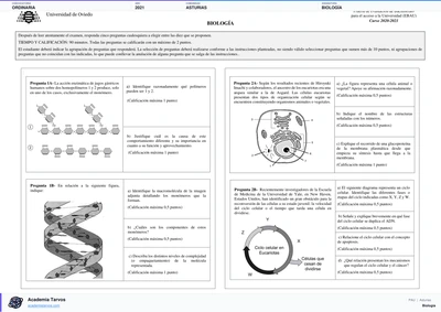 Vista previa de Examen PAU de Biología de Asturias 2021 – Ordinaria