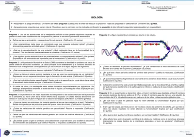 Vista previa de Examen PAU de Biología de Asturias 2024 – Ordinaria