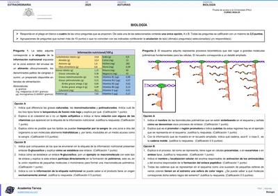 Vista previa de Examen PAU de Biología de Asturias 2025 – Extraordinaria