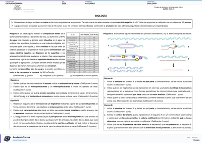 Vista previa de Examen PAU de Biología de Asturias 2026 – Extraordinaria