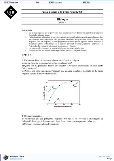 Vista previa de Examen PAU de Biología de Illes Balears 2008 – Extraordinaria