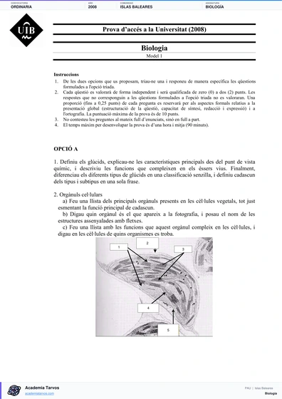 Vista previa de Examen PAU de Biología de Illes Balears 2008 – Ordinaria