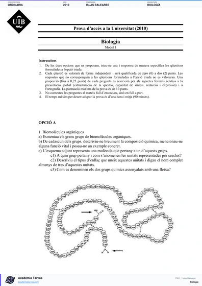 Vista previa de Examen PAU de Biología de Illes Balears 2010 – Ordinaria