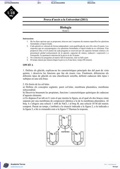 Vista previa de Examen PAU de Biología de Illes Balears 2011 – Extraordinaria
