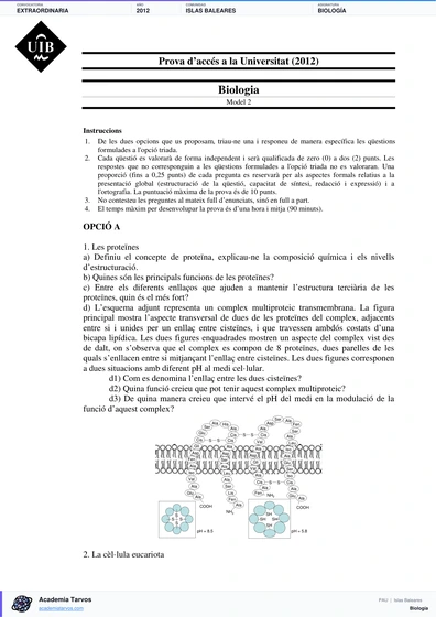 Vista previa de Examen PAU de Biología de Illes Balears 2012 – Extraordinaria