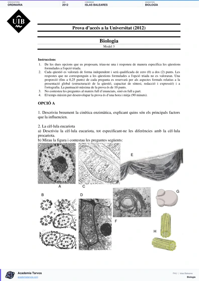 Vista previa de Examen PAU de Biología de Illes Balears 2012 – Ordinaria