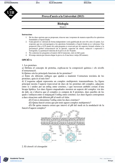 Vista previa de Examen PAU de Biología de Illes Balears 2013 – Extraordinaria