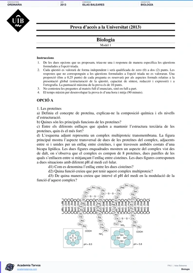 Vista previa de Examen PAU de Biología de Illes Balears 2013 – Ordinaria