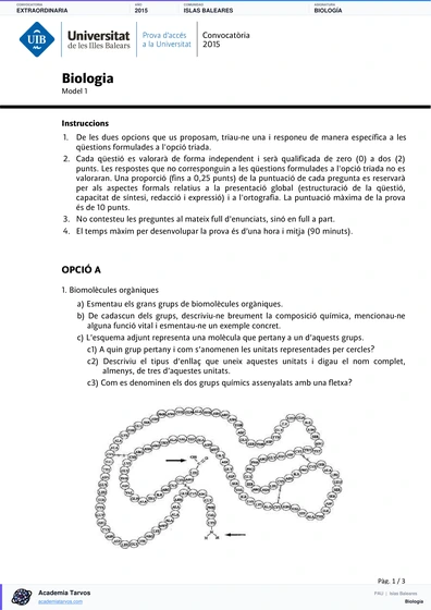 Vista previa de Examen PAU de Biología de Illes Balears 2015 – Extraordinaria
