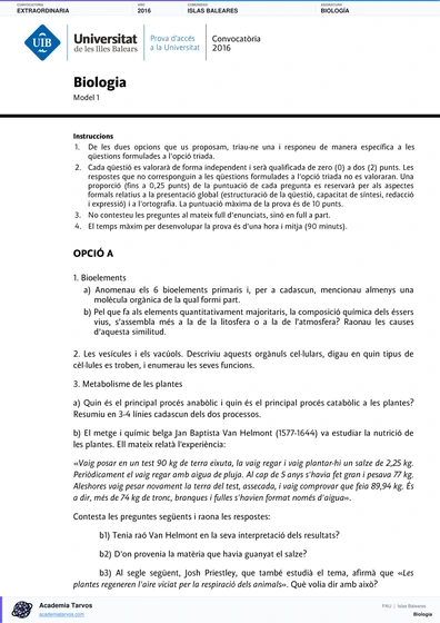Vista previa de Examen PAU de Biología de Illes Balears 2016 – Extraordinaria