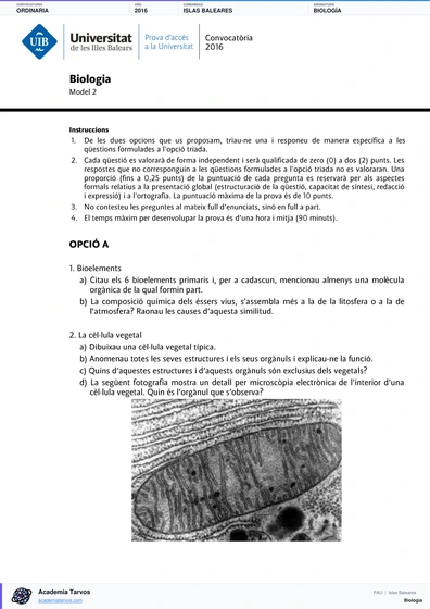 Vista previa de Examen PAU de Biología de Illes Balears 2016 – Ordinaria