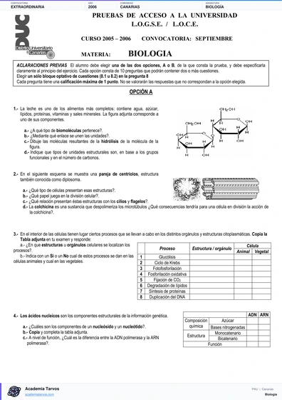 Vista previa de Examen PAU de Biología de Canarias 2006 – Extraordinaria