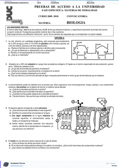 Vista previa de Examen PAU de Biología de Canarias 2010 – Extraordinaria Específica